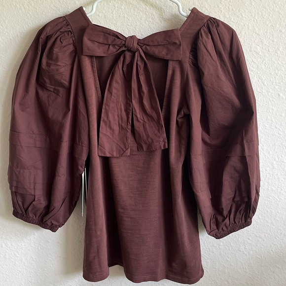 NATION LTD PUFF-SLEEVE BLOUSE with tie back. NWT - Picture 3 of 6